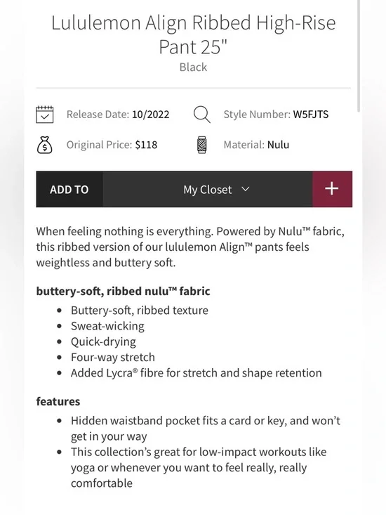 Lululemon NWT Align Ribbed High-Rise pants in Black 25” Leggings size 14 - Picture 5 of 12